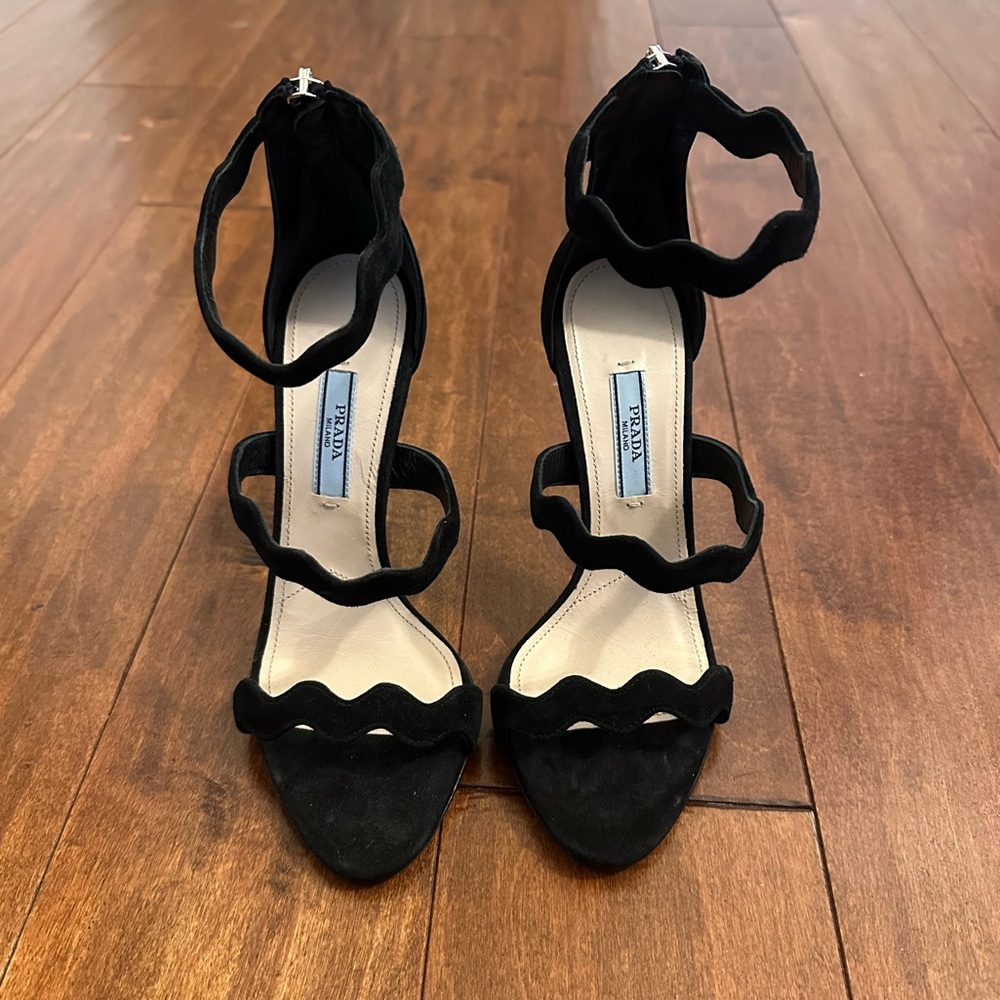 Prada Black Wavy Strap Suede Stilettos Heels Sandals Sz 36 - Picture 4 of 13